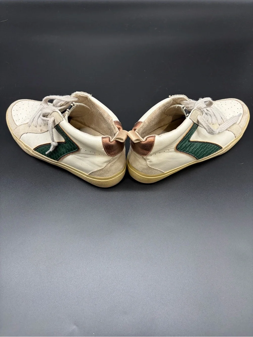 ShuShop Sandy Dark Green Snak Cream & Tan High-Top Athletic Sneakers